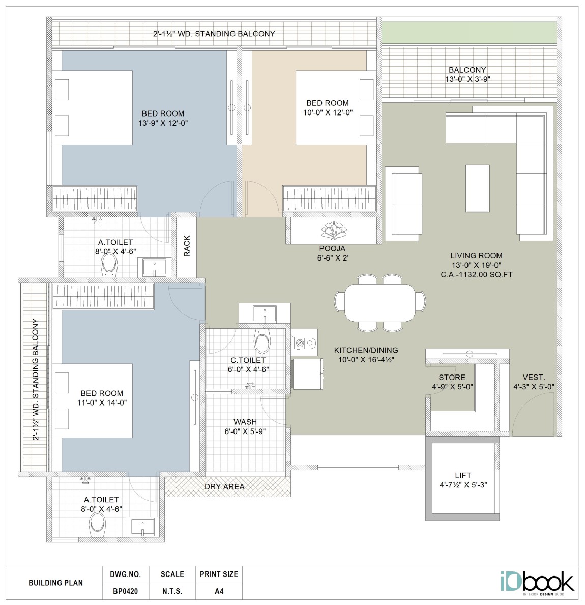 Lavish 3 BHK Flat planning