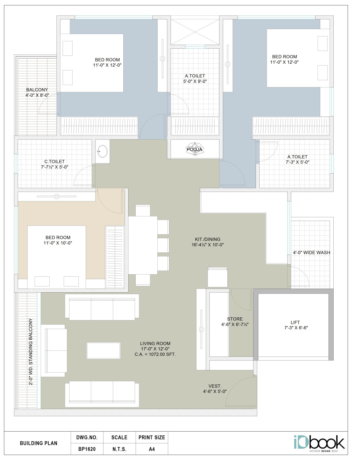 Coherent 3 BHK flat planning