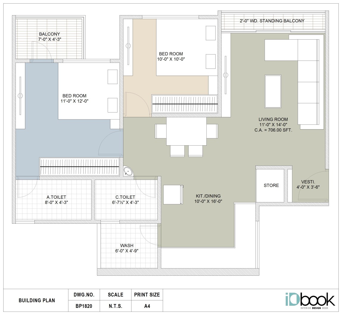 Well Ordered 2BHK flat planning