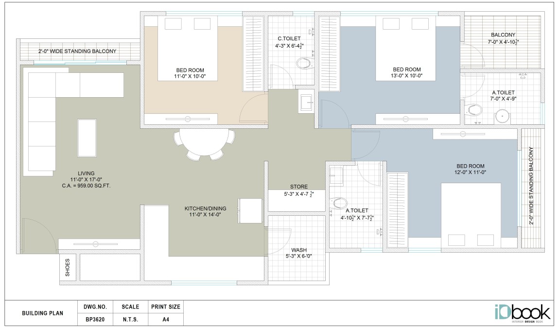 Comfortable 3 BHK flat Planning