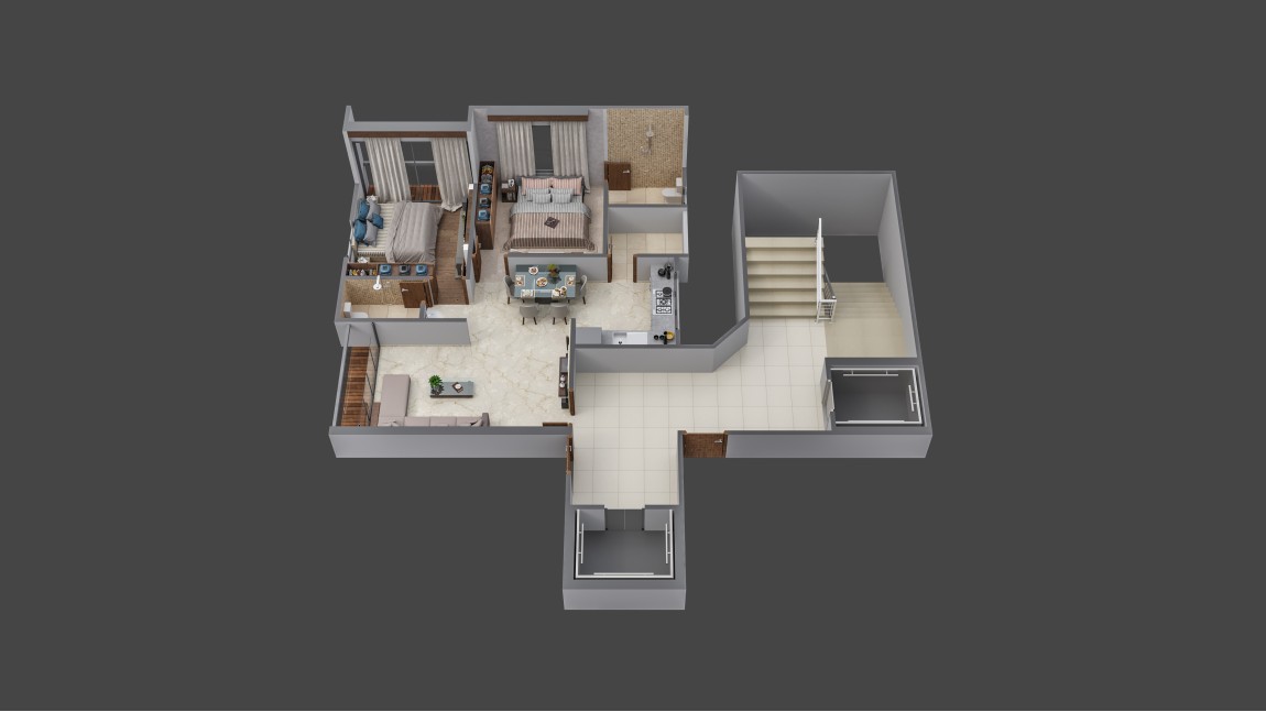 Simple 2BHK layout for living