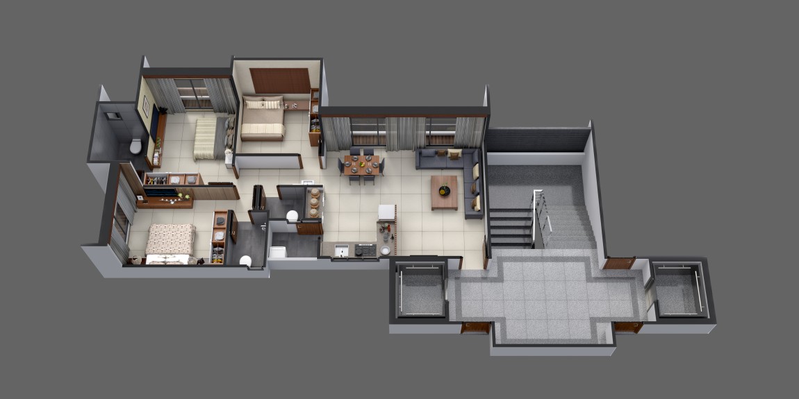 Enclosed 2BHK Apartment Plan