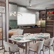 Modern Open Modular Kitchen with Dining Area