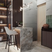 Modern Open Modular Kitchen with Dining Area