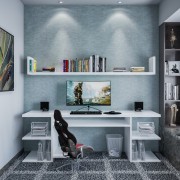 Icy White Study Table With Book Shelf