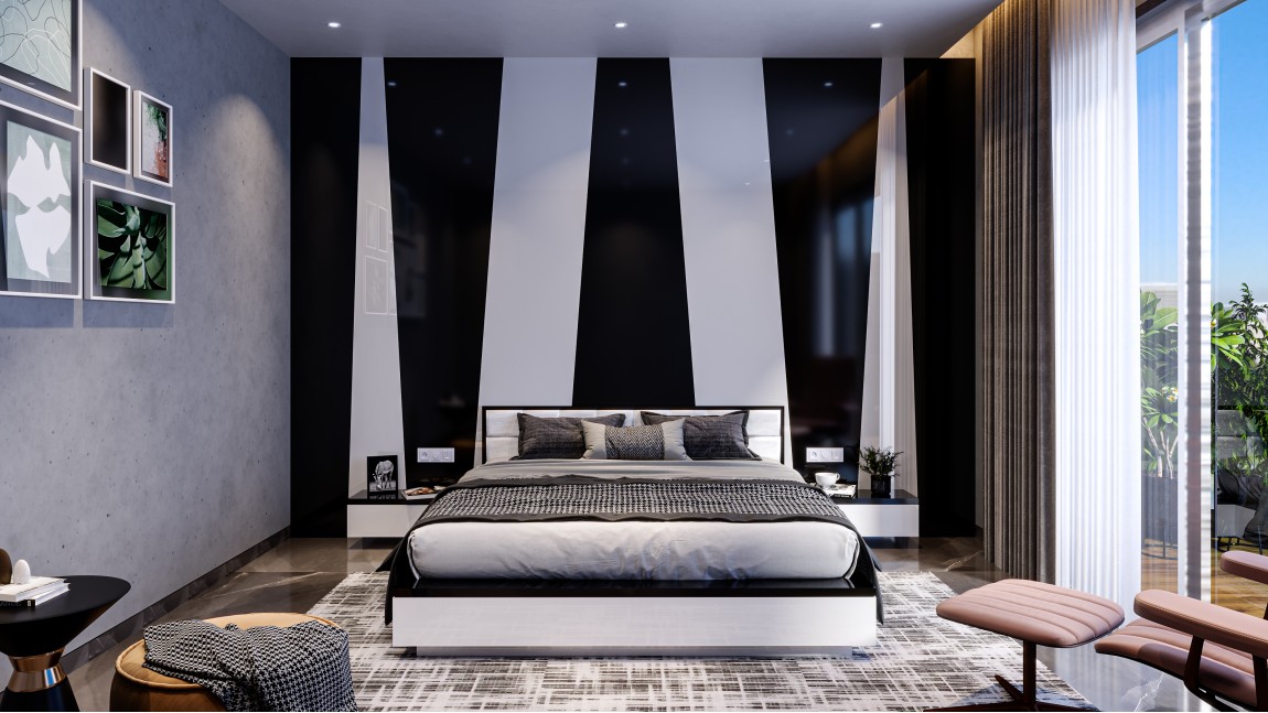 Bedback with White & Black Acrylic accent wall 