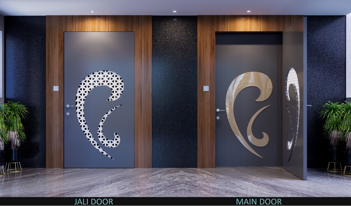 Grey theme Front-Jali Door Design