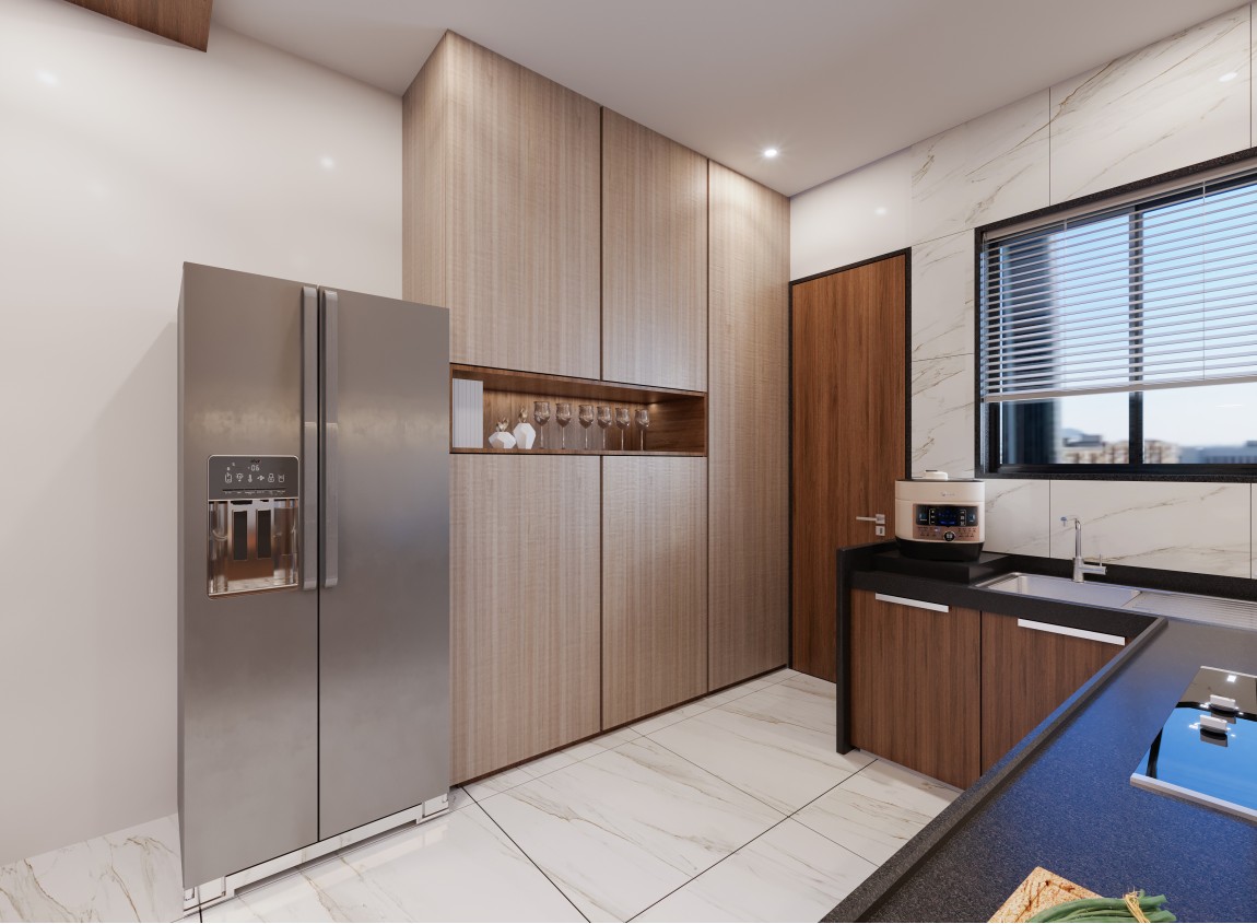 Brown theme compact kitchen