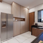 Brown theme compact kitchen