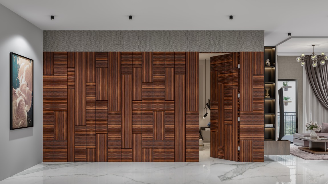 Picturesque Wood Paneling for Passage Area